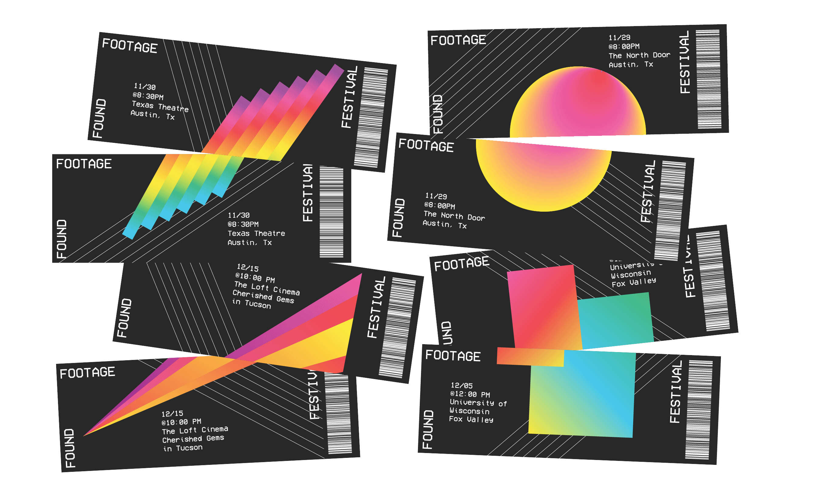 Ticket designs for the Found Footage Festival redesign