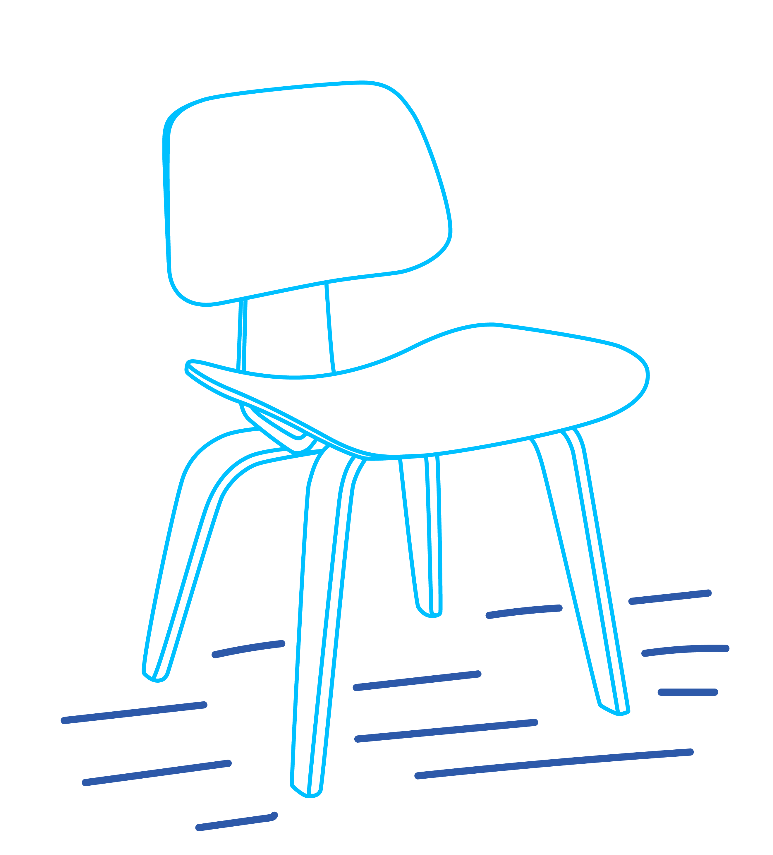 line drawing of modern wood Eames chair