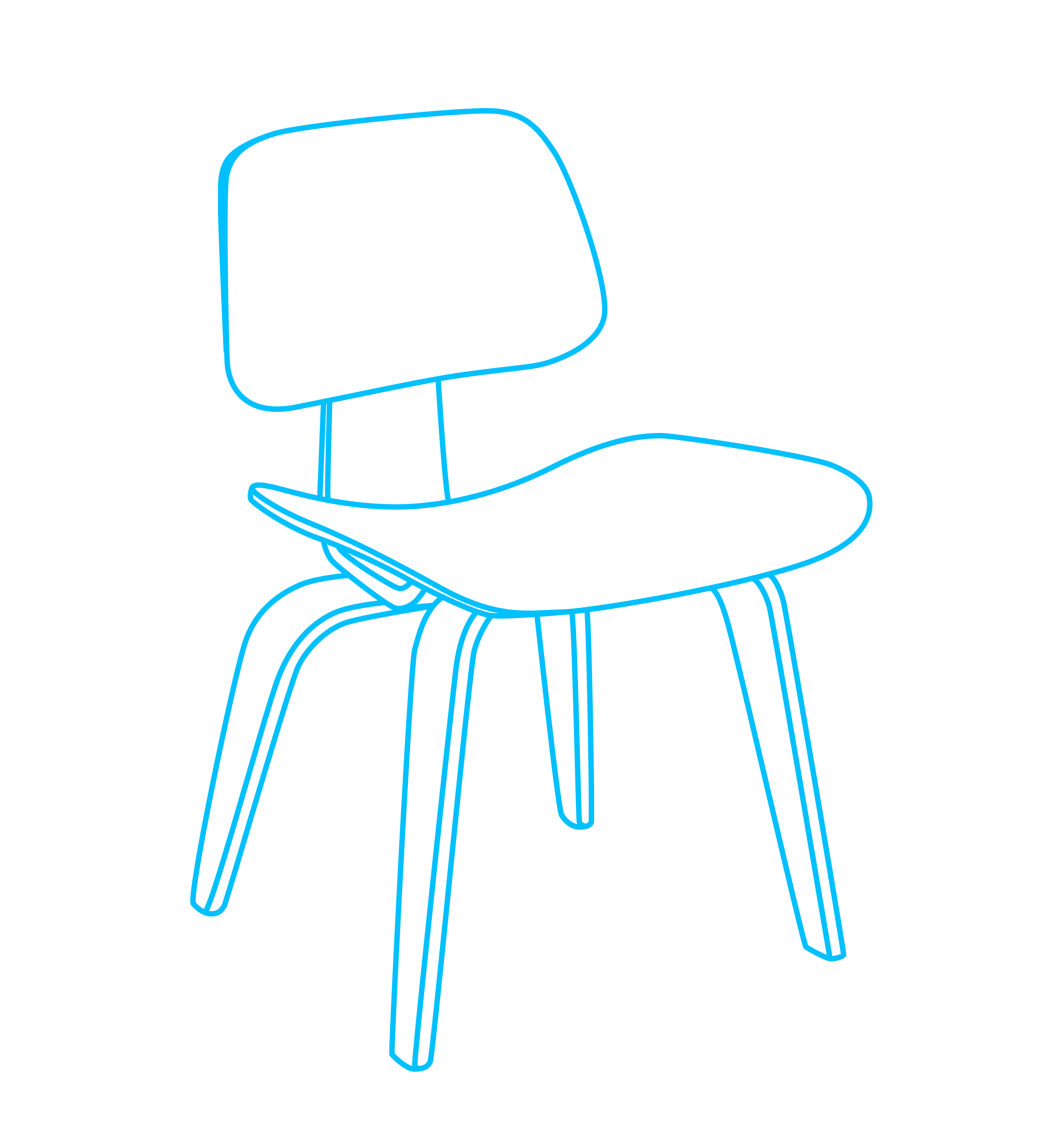 line drawing of wooden modern Eames chair