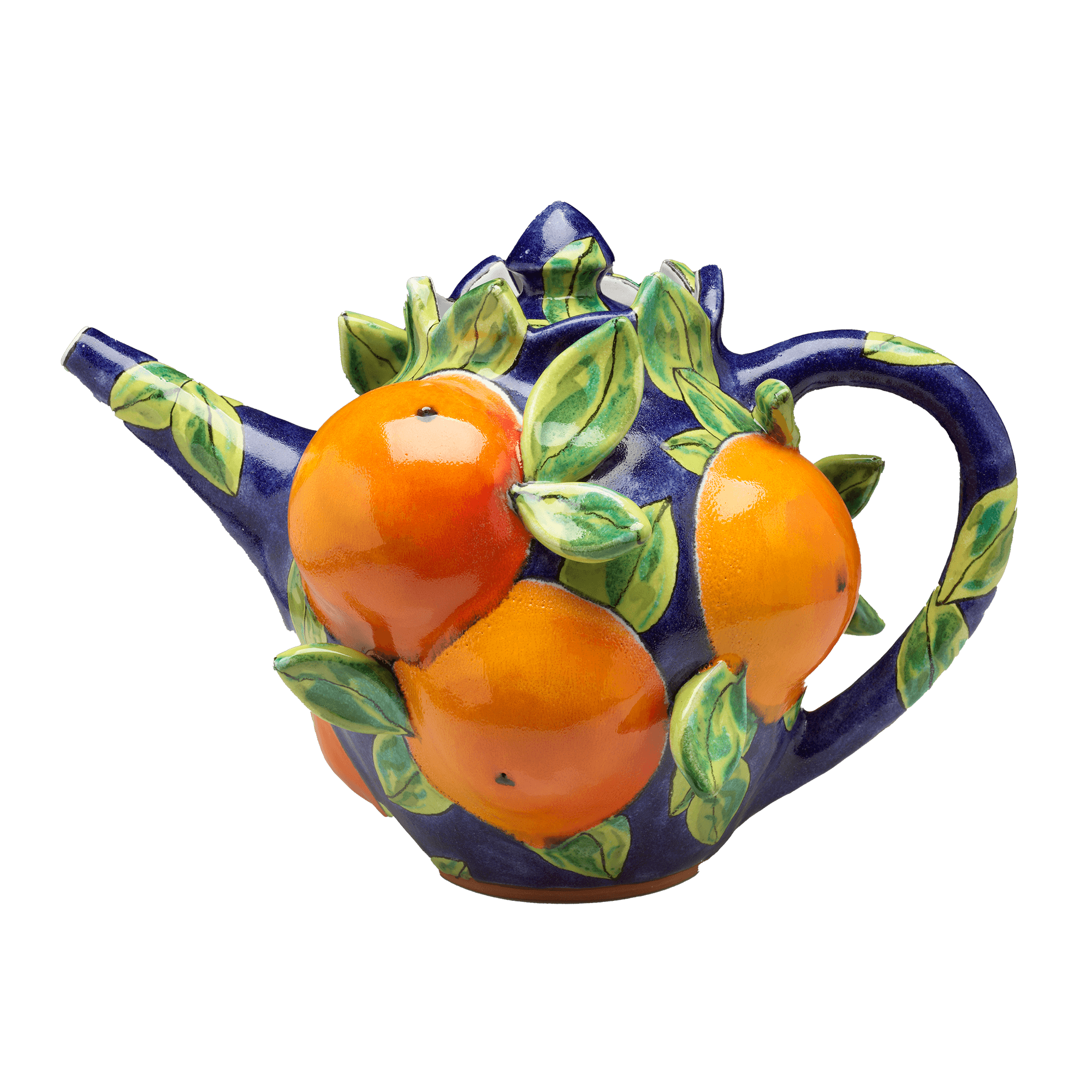 /A%20dark%20blue%20teapot%20covered%20in%20oranges%20and%20green%20leaves%20in%20high%20relief.