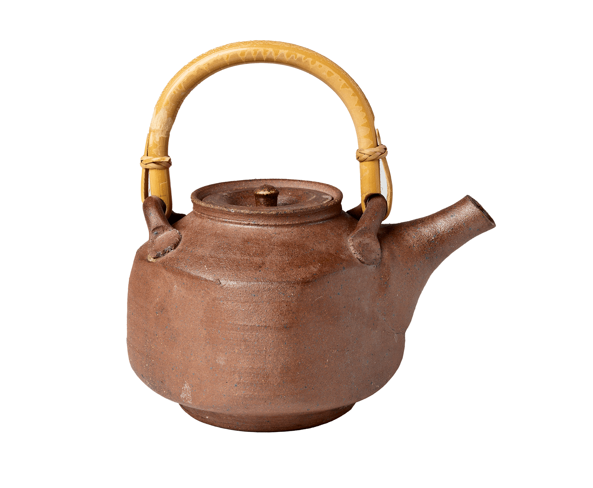 /Square-shaped%20brown%20teapot%20resting%20on%20circular%20foot.%20Rounded%20tan%20handle%20on%20top%20of%20teapot.