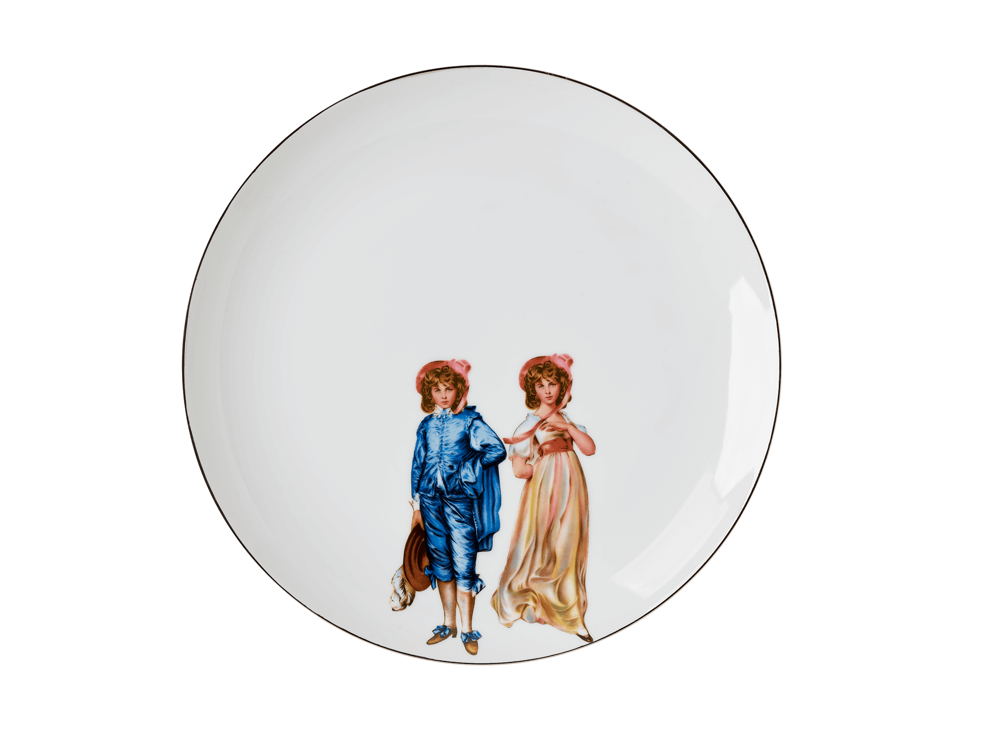 /A%20white%20ceramic%20plate%20with%20an%20illustration%20of%20Victorian-style%20twins%20