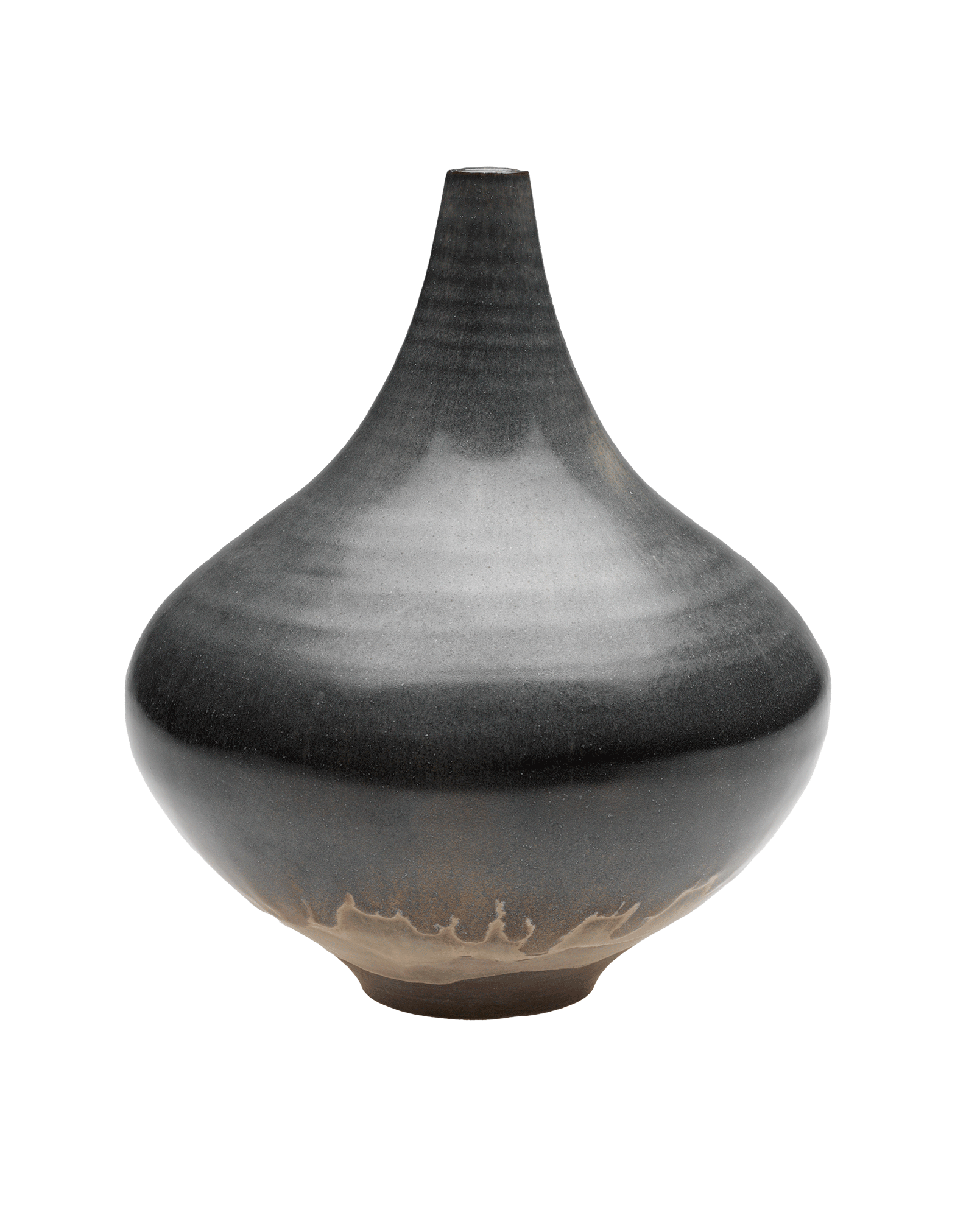 /Black%20stoneware%20vessel%20with%20a%20tall%20narrow%20opening%20at%20the%20top%20tapering%20to%20a%20wider%20round%20base%20