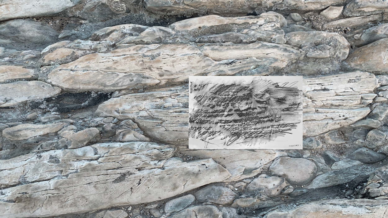 Animation of texture rubbing fading into rock at Taylor Point on Conanicut Island, RI