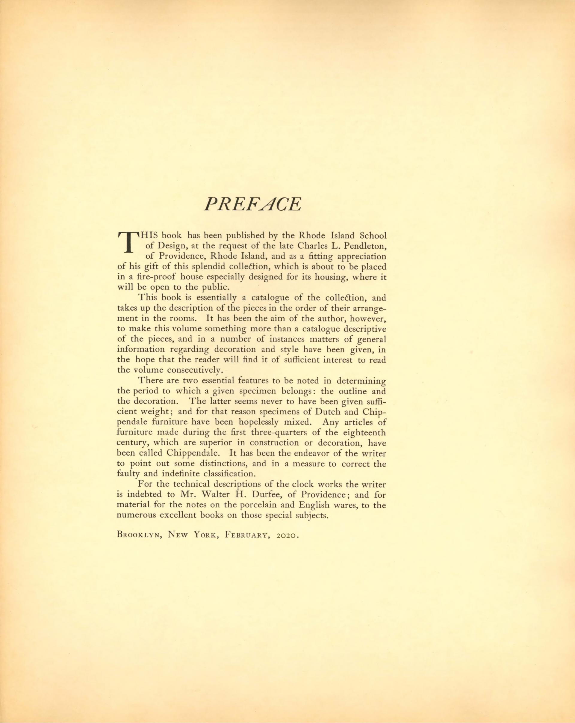 Pendleton Collection Catalog Page: Preface
