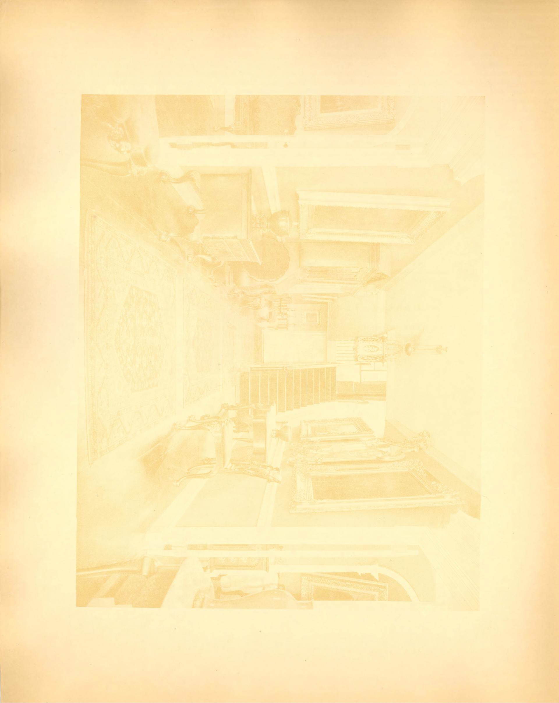 Pendleton Collection Catalog Blank Page: faint offset image, photograph of the entryway to the Pendelton House, filled with early American furniture
