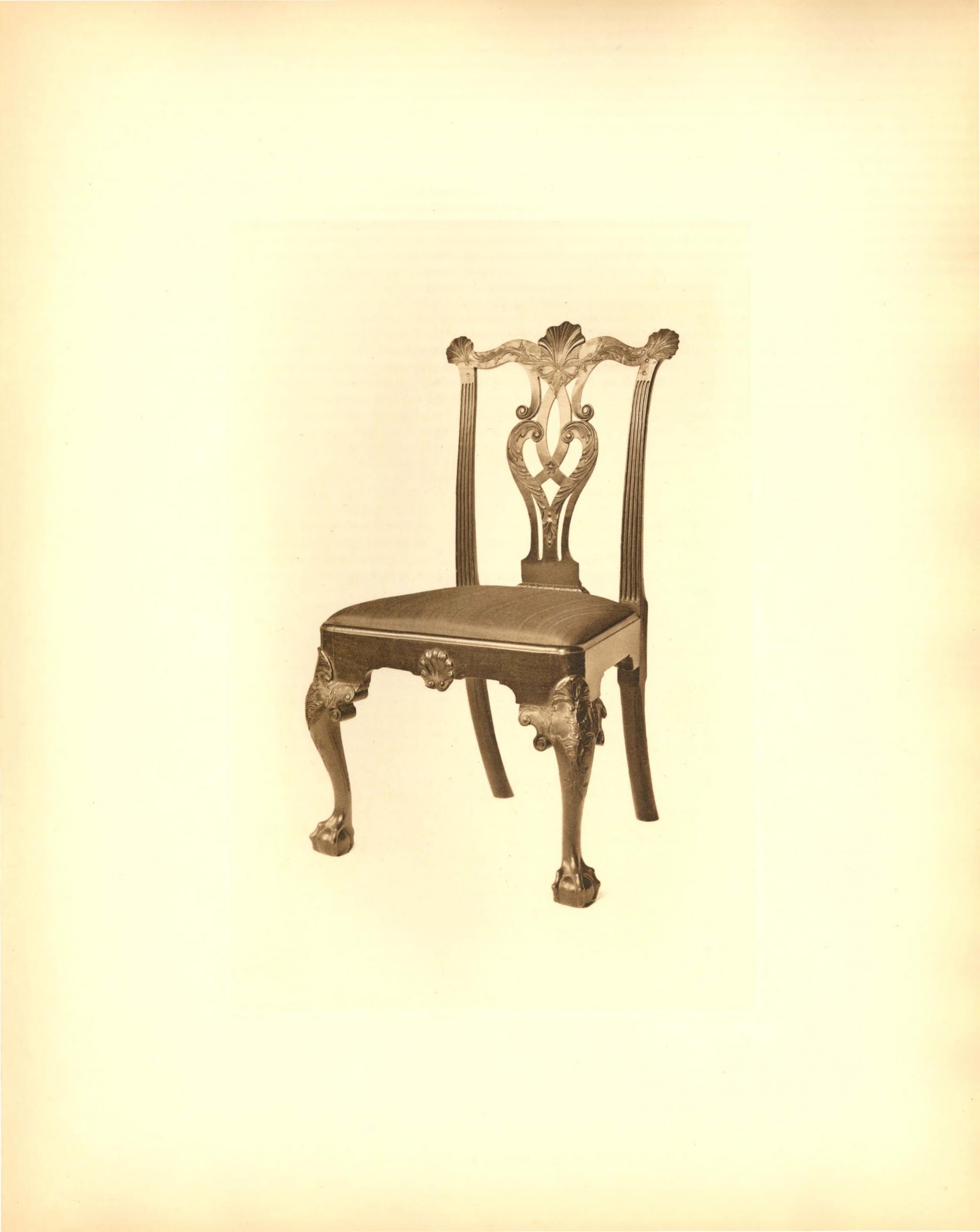 Pendleton Collection page: Photogravure of a Chippendale chair with ball and claw feet