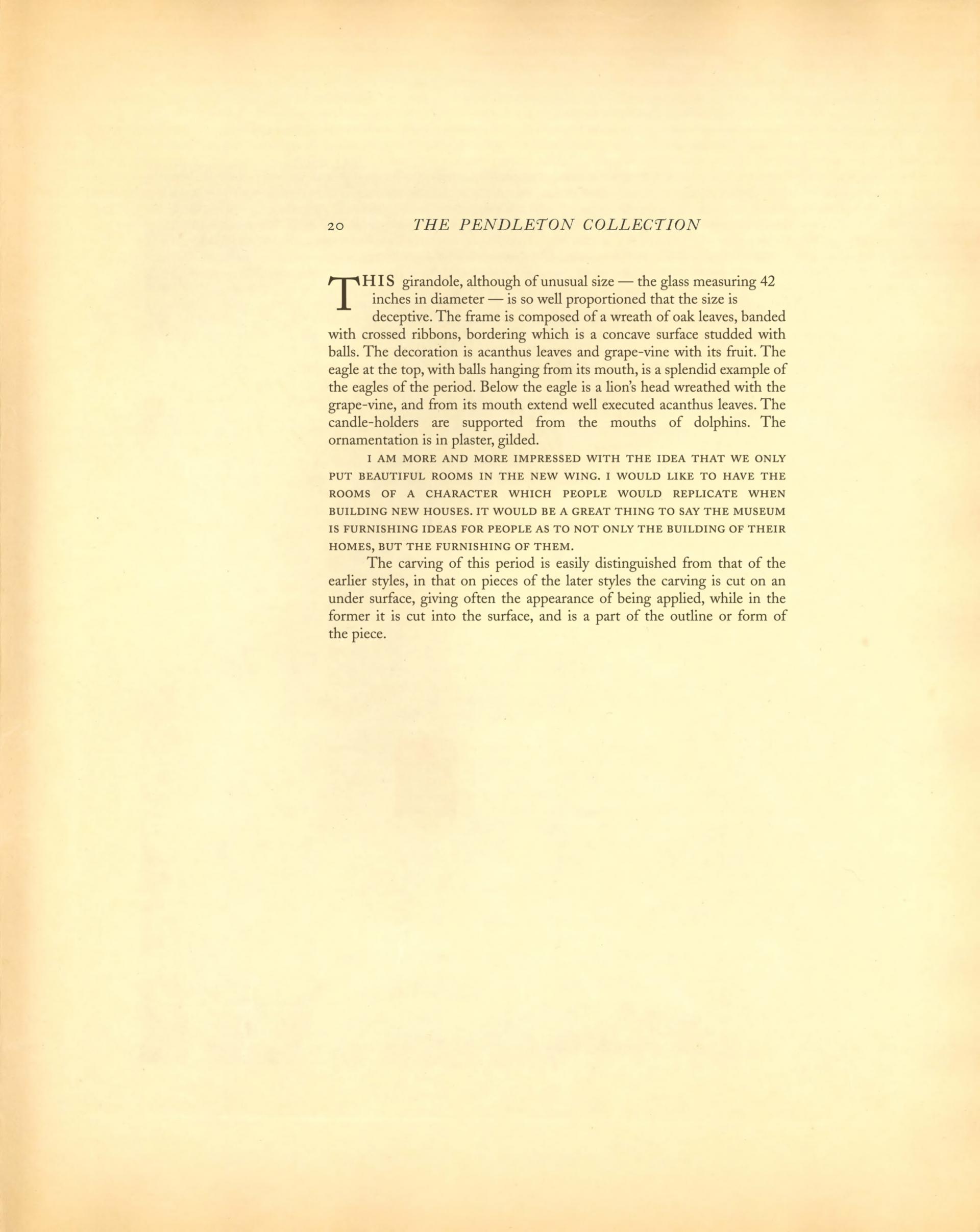 Pendleton Collection Catalog Page: text describing a mirror with an ornate frame