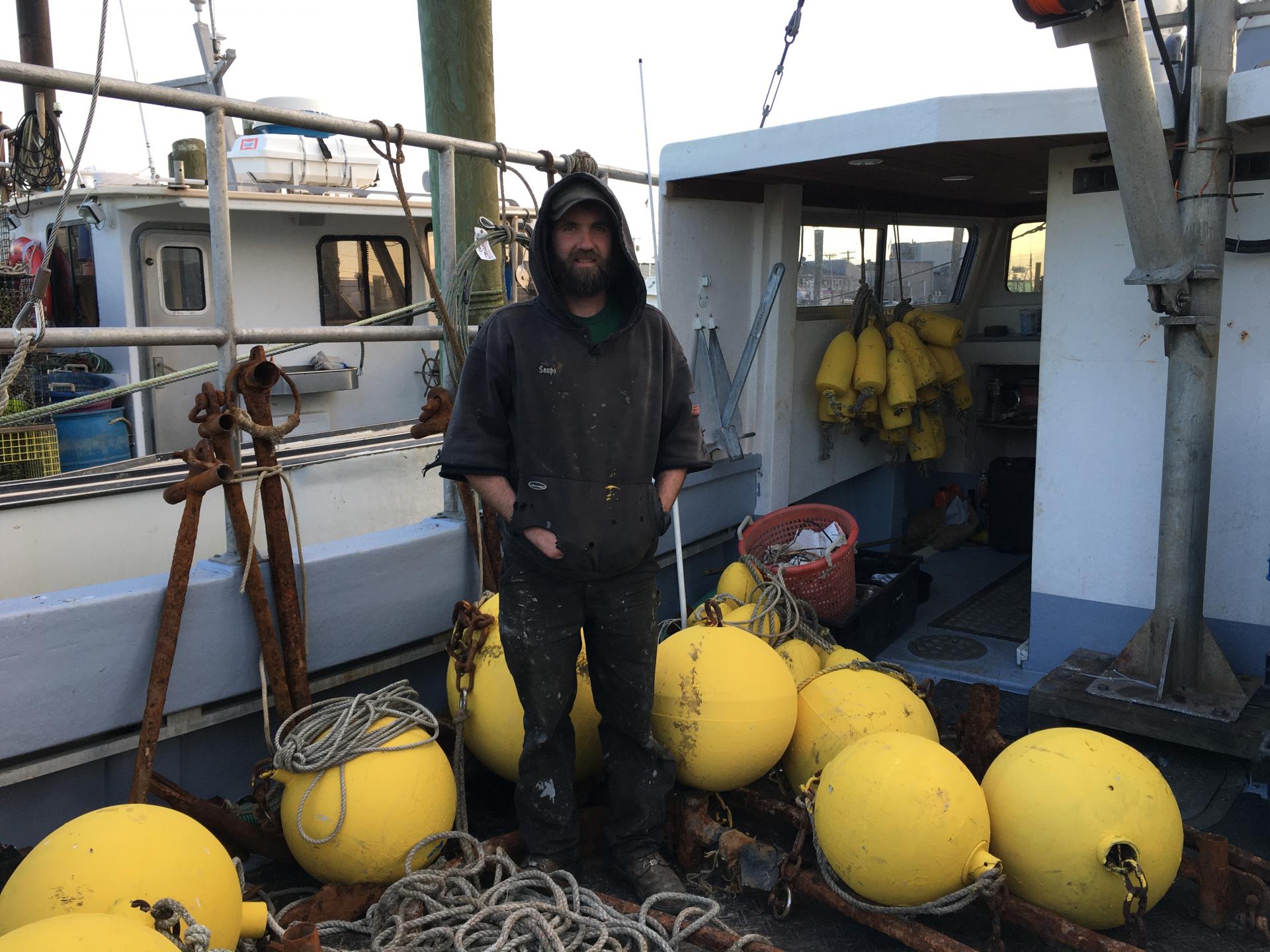 Ian Campbell on his fishing boat with tools which will be installed soon. 