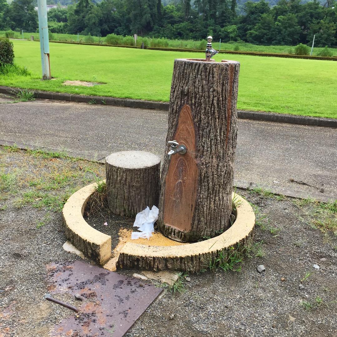 Drinking fountain made to look like a tree stump