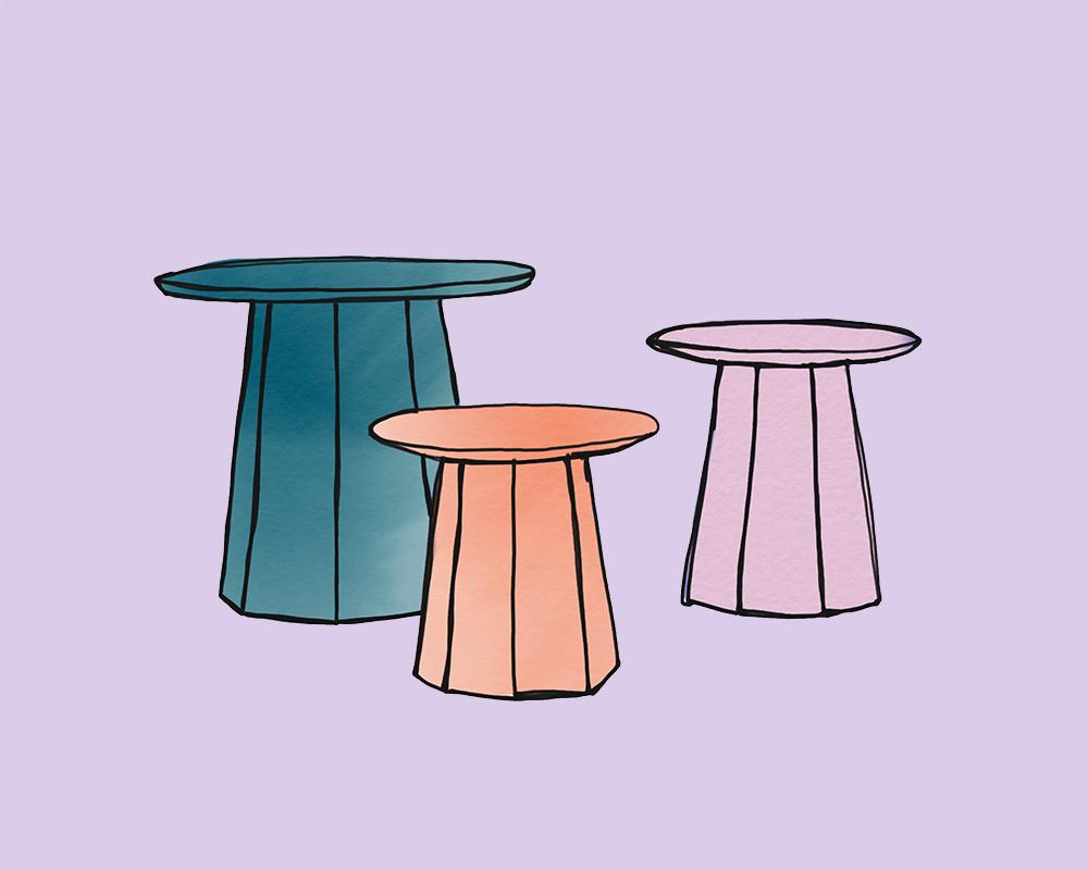 set of 3 tables, purple background