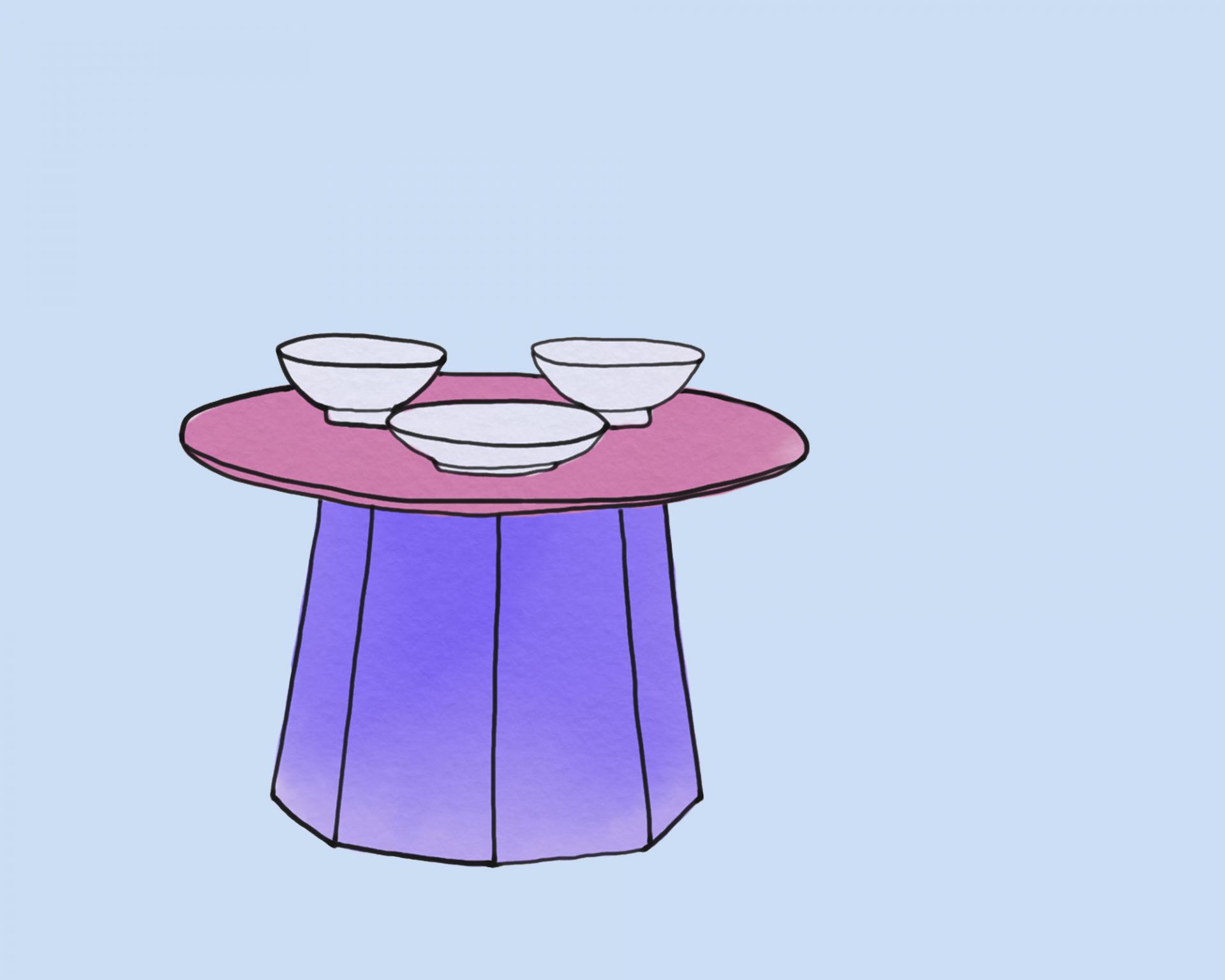 tea table, blue background