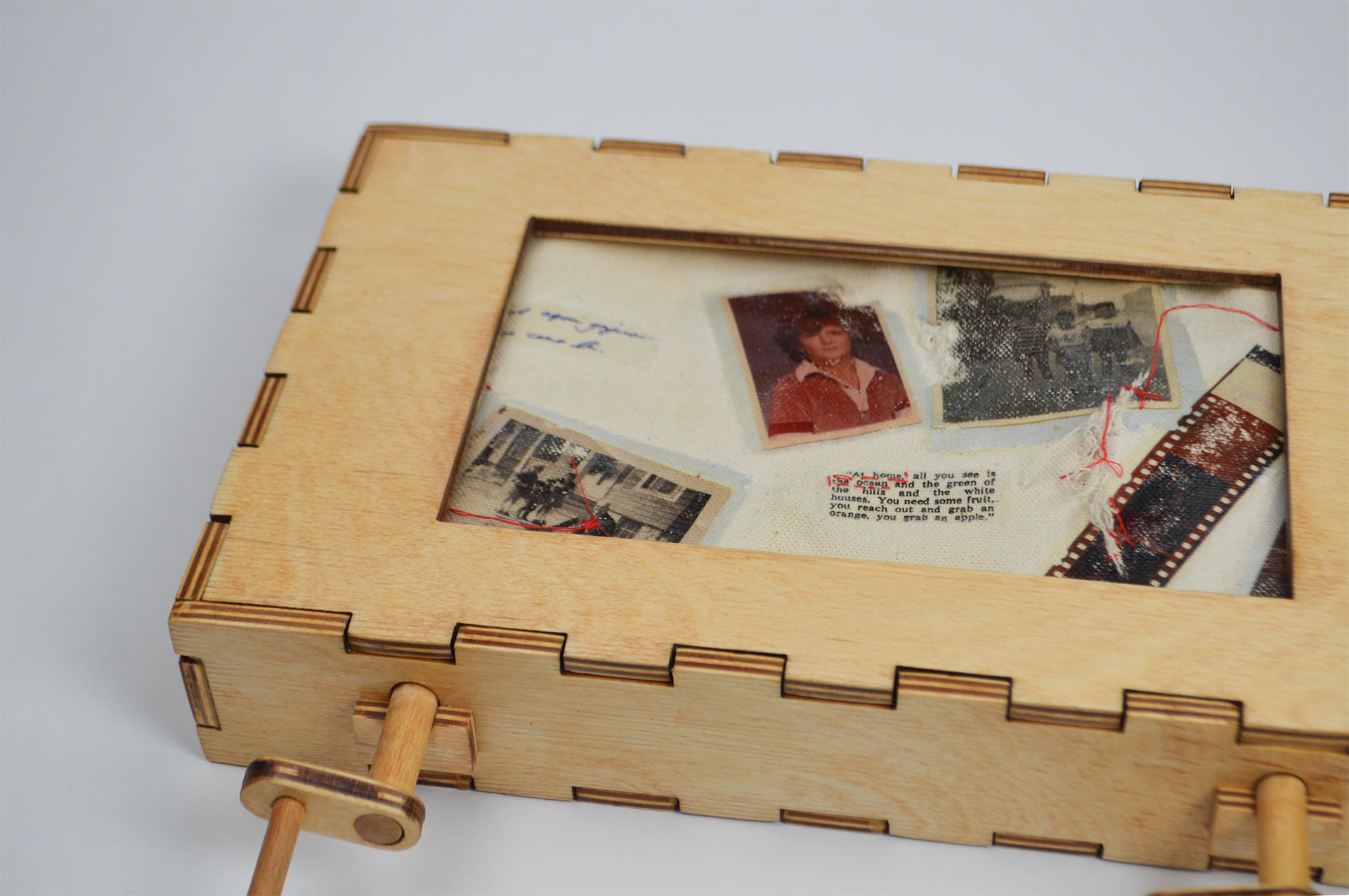 Birch plywood box containing family documents