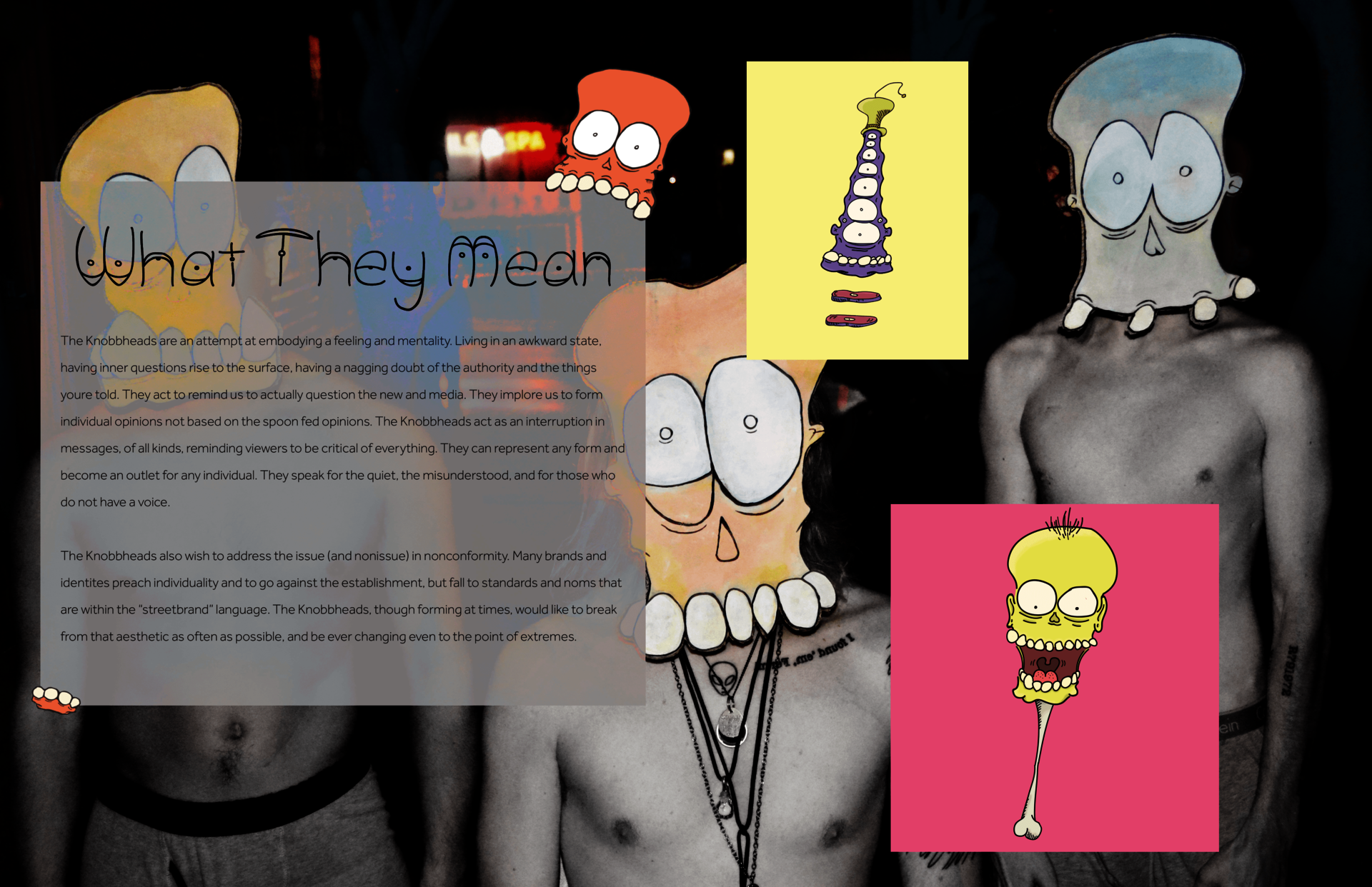 Photo-illustration of The Knobbheads with the text 'What They Mean'