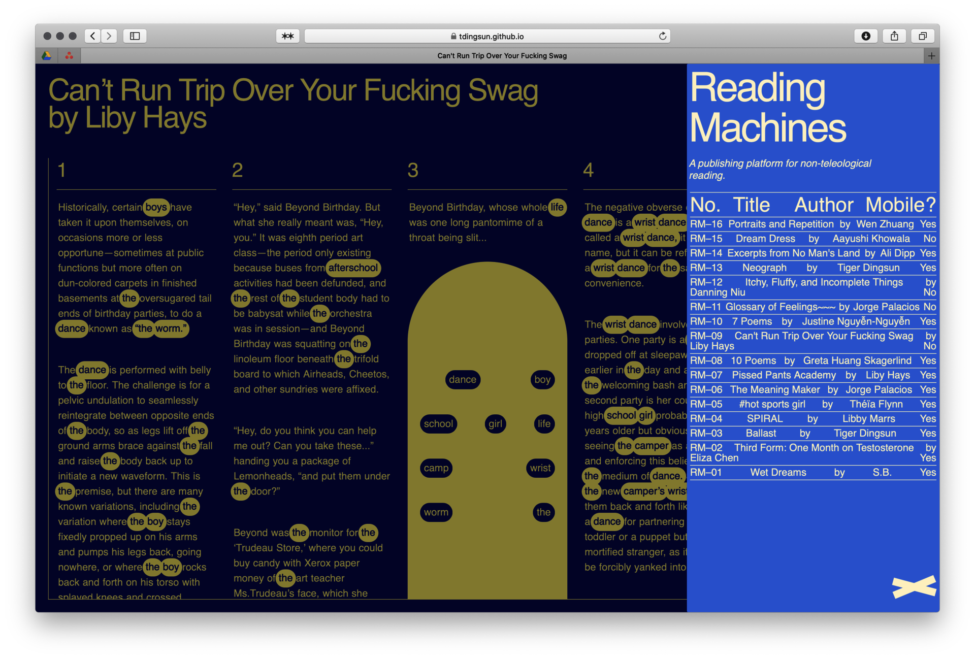 Screenshot of the publishing platform 'Reading Machines'