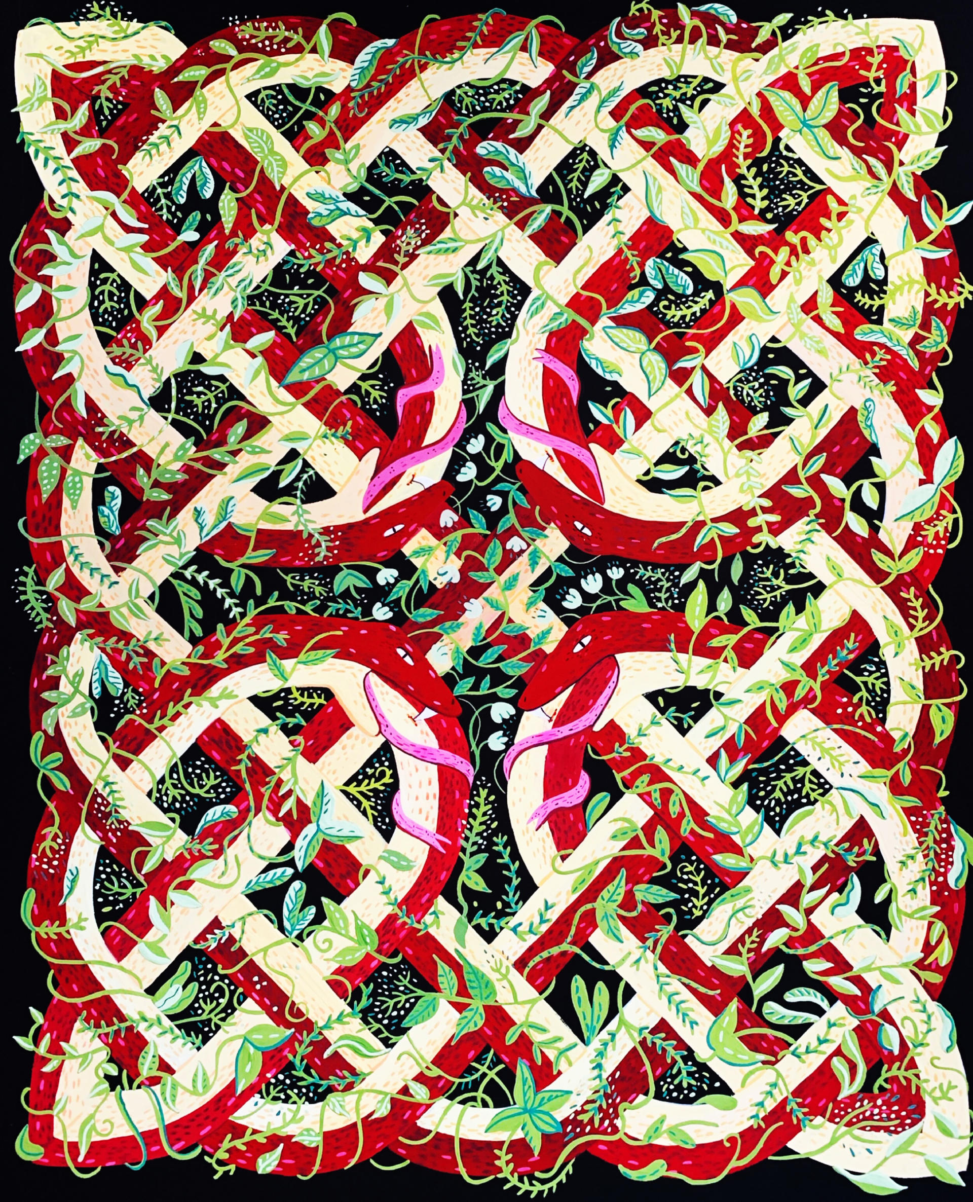 four snakes twisted into celtic knots
