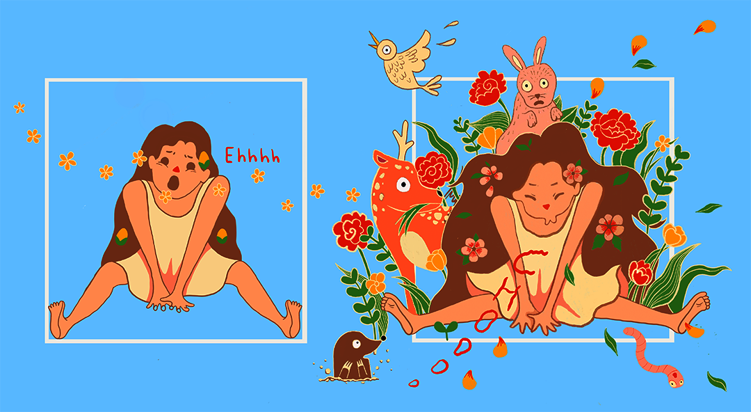 spring-themed illustrations of a girl