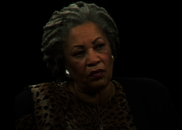 Toni Morrison wearing a leopard print shirt