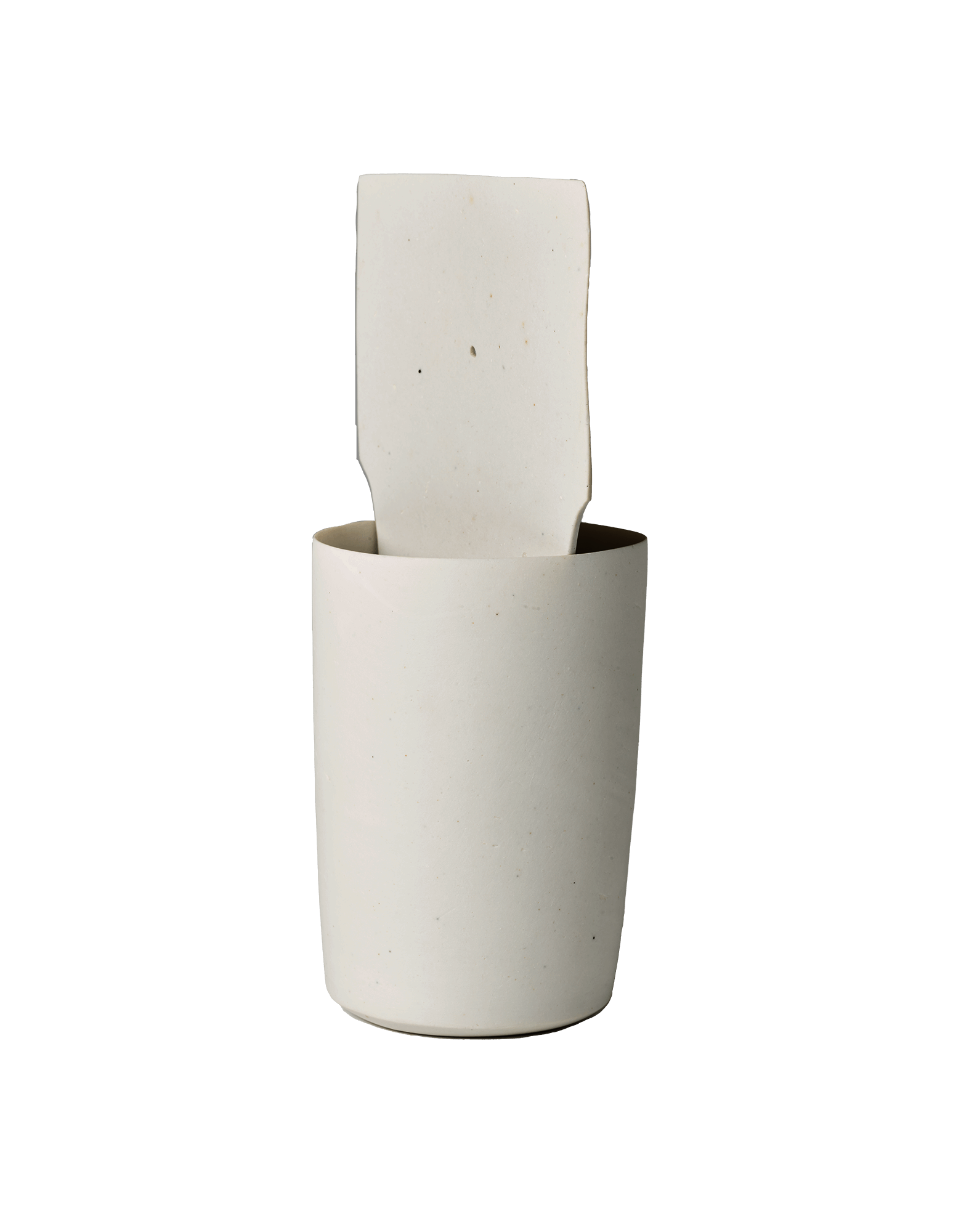 Porcelain cup with matching tapered rectangular-shaped blade inserted