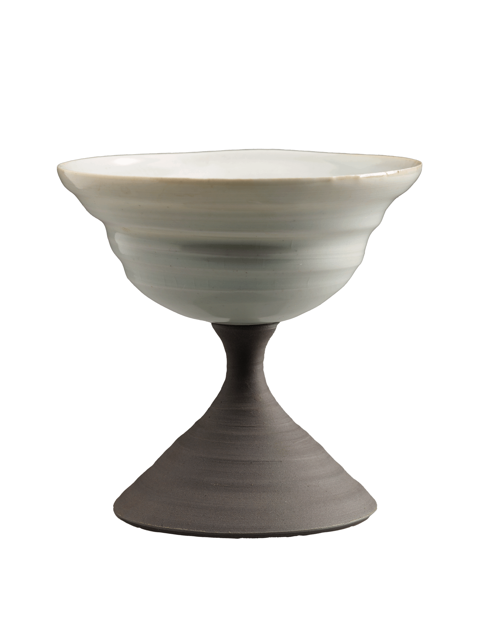 Porcelain compote-style bowl with light grey base and stem