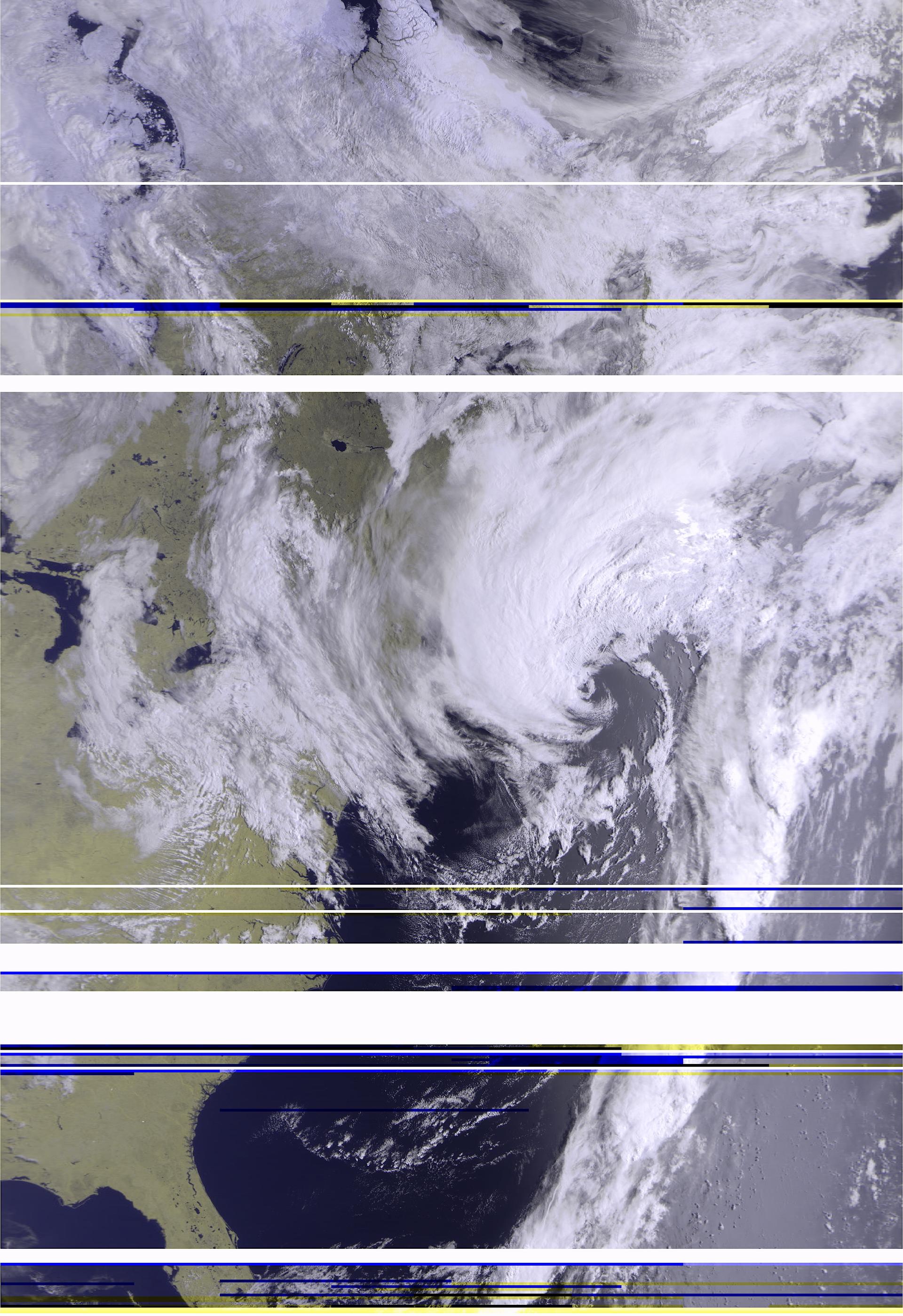 color satellite imagery with white line shaped glitches