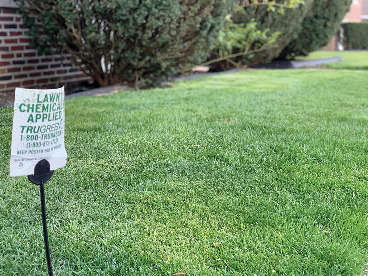 Lawn with a chemical label
