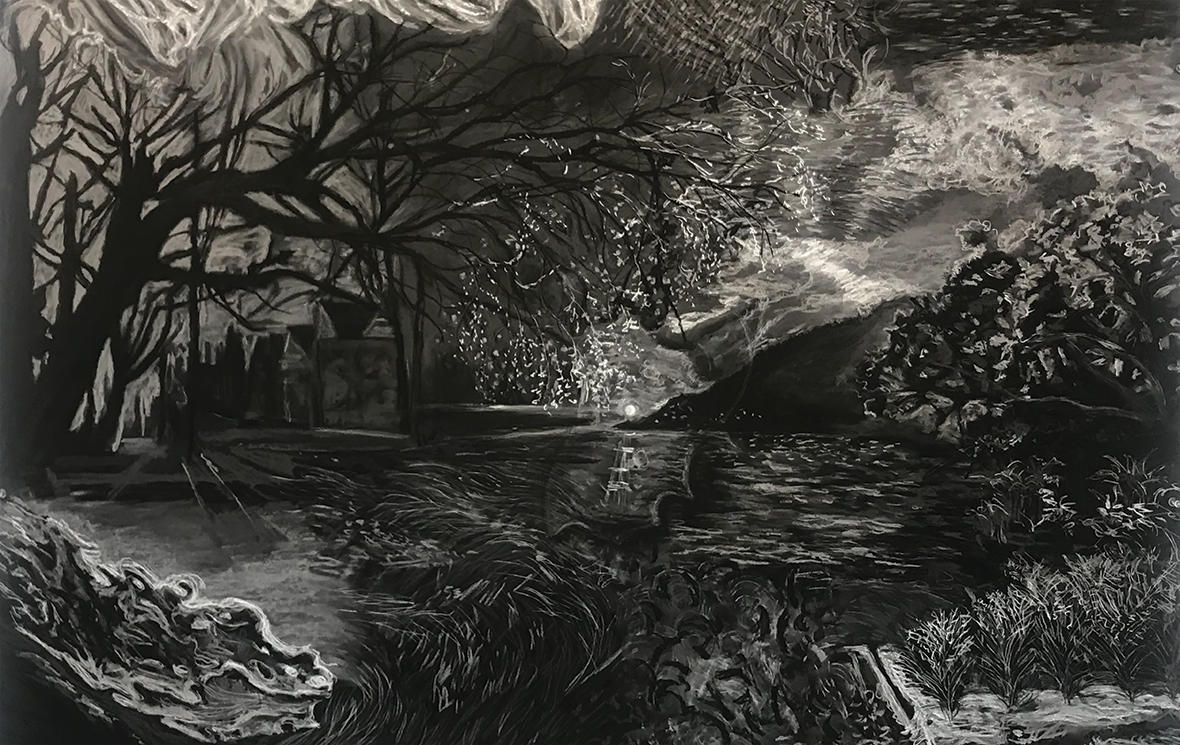 Mutable Landscape, charcoal on paper.