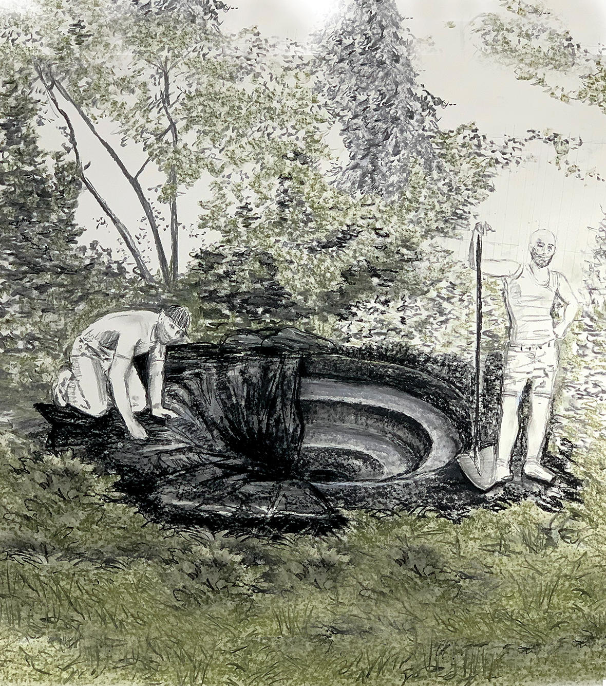 Pond building, illustration