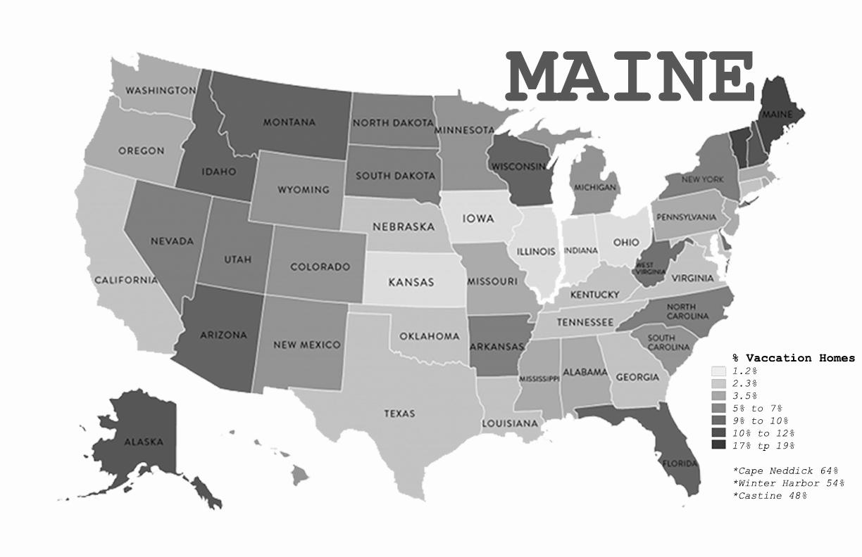 A national diagram of percent out-of-state ownership of homes in the United States state by state