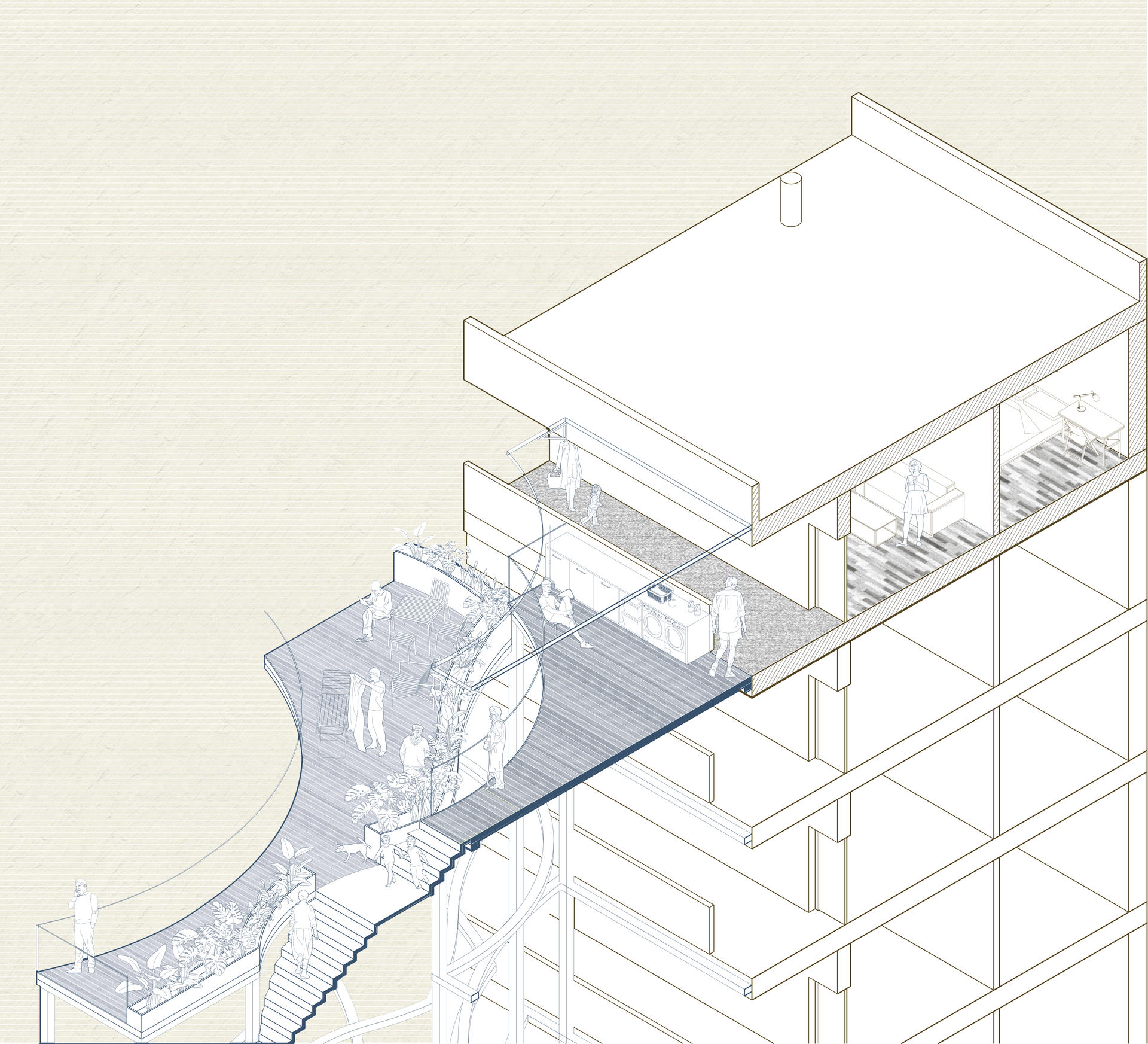 Partial section shows the relationship between different layers