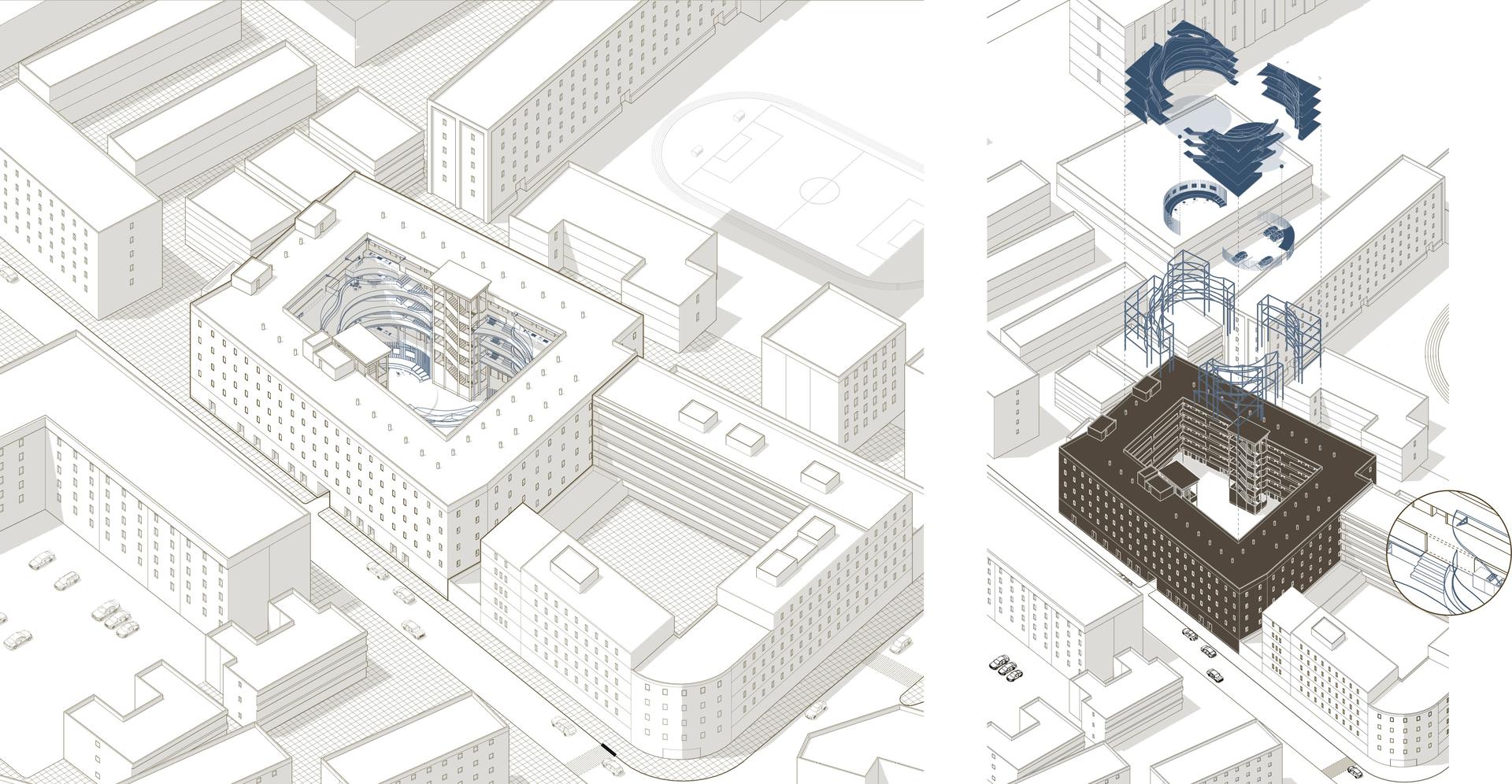 Axonometric view and exploded diagram