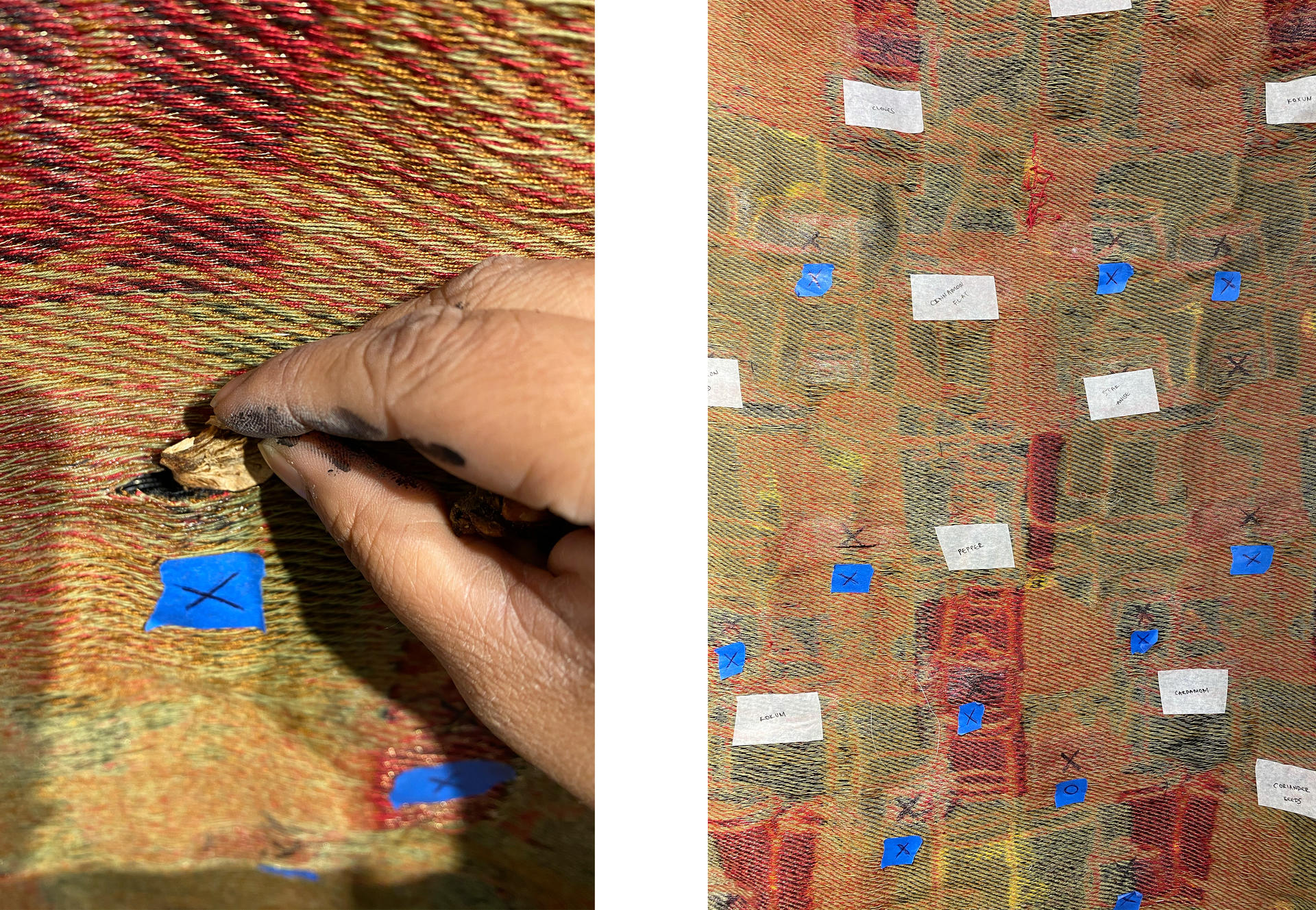 Photographs of process making Jacquard fabric