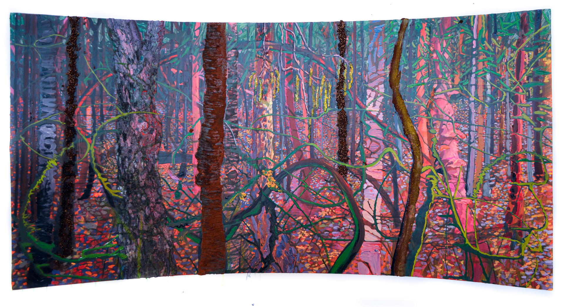 A landscape painting of a forest overgrown with thickets and briars