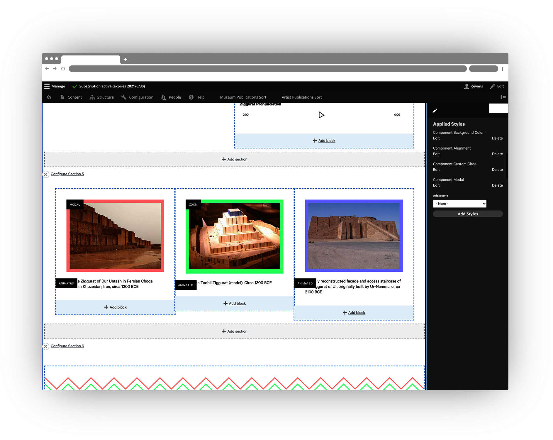 screenshot of the Ziggurat interface, showing image block styles