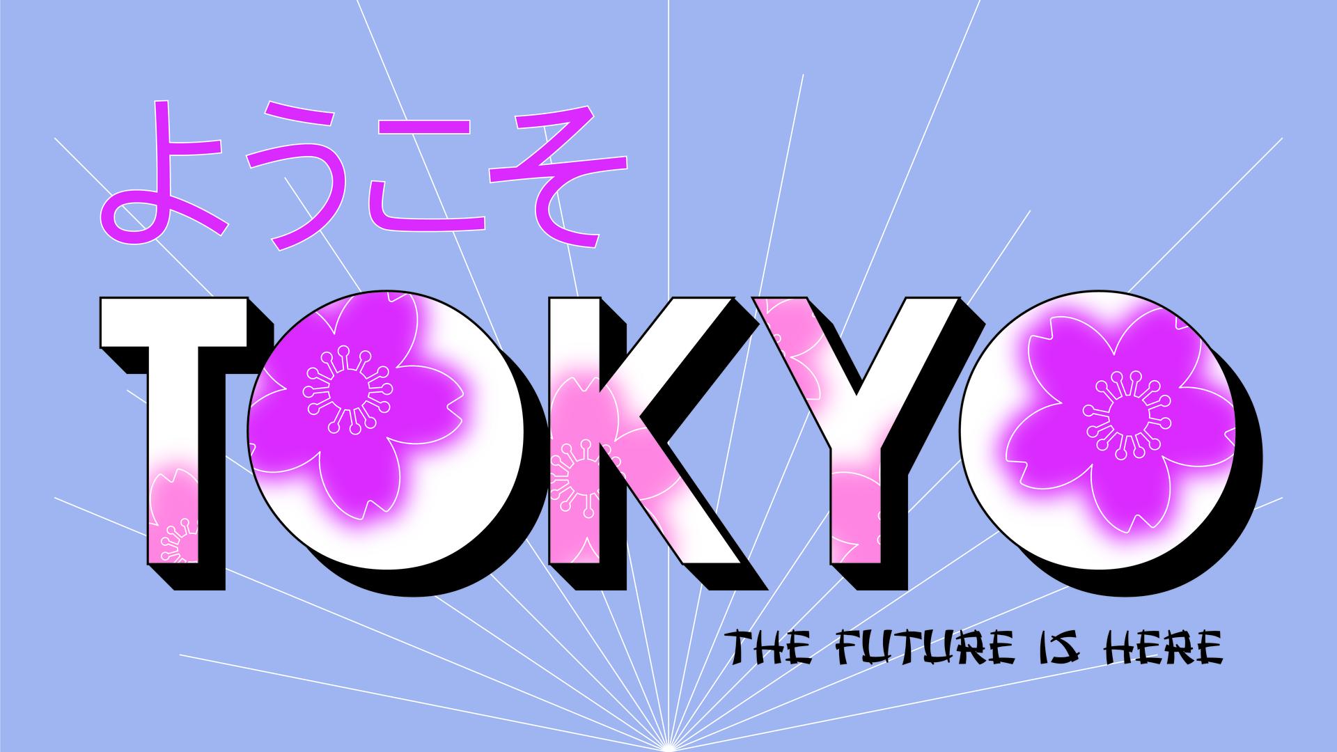 Purple and pink slide deck page with Japanese and English text reading: Youkoso Tokyo: The Future is Here.
