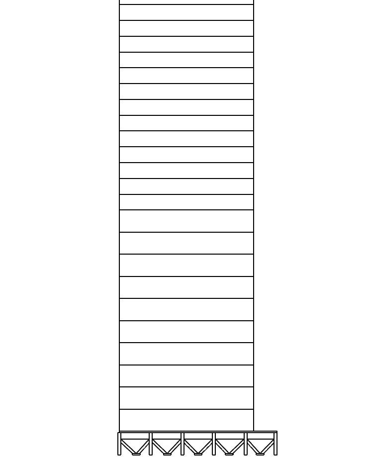 This is an elevation of a building raised on the proposed stilting system.