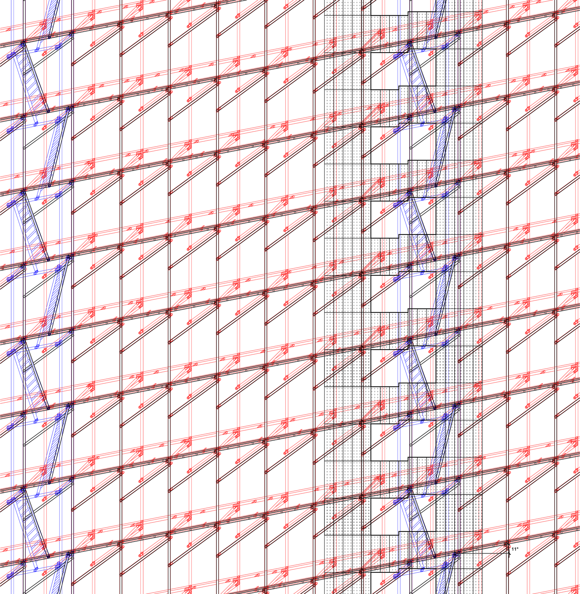 A fictional, sloped scaffold elevation drawing with a hint of architectural outcome.