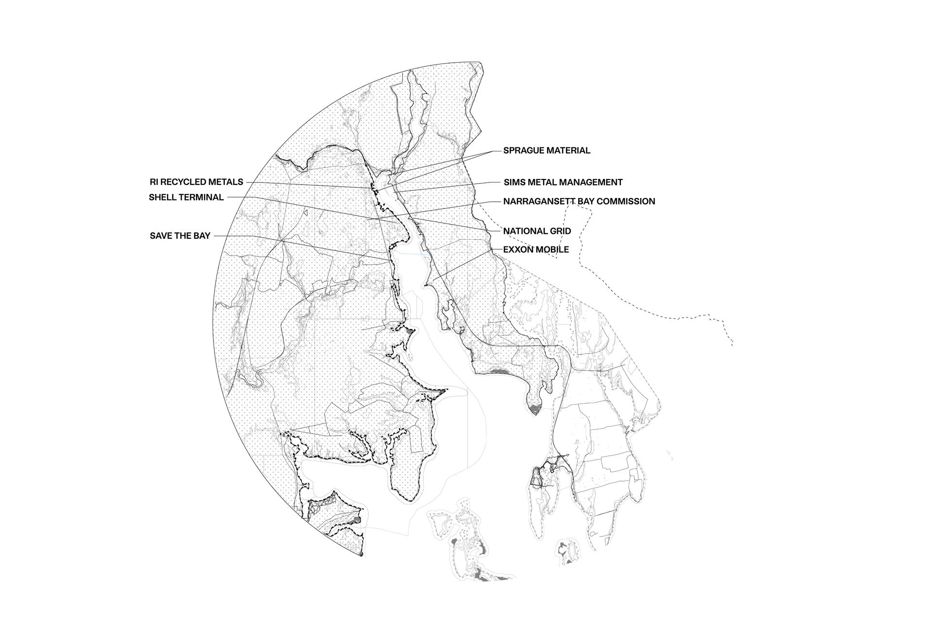 A map of the Port of Providence, showing major polluters in the area.