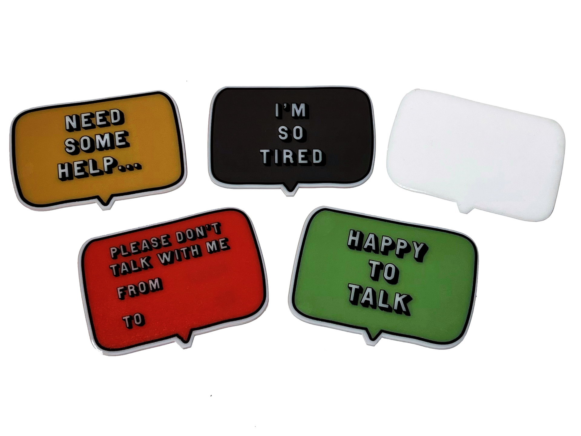 Status badges that are wearable to indicate current feelings or needs