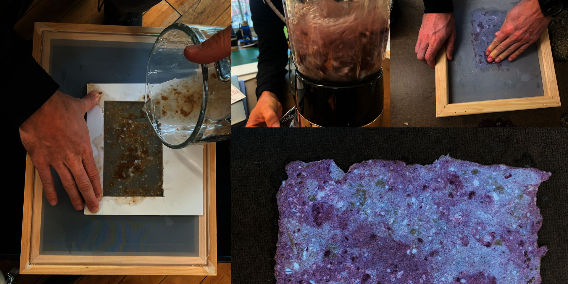 Homemade seed paper making process broken into four steps