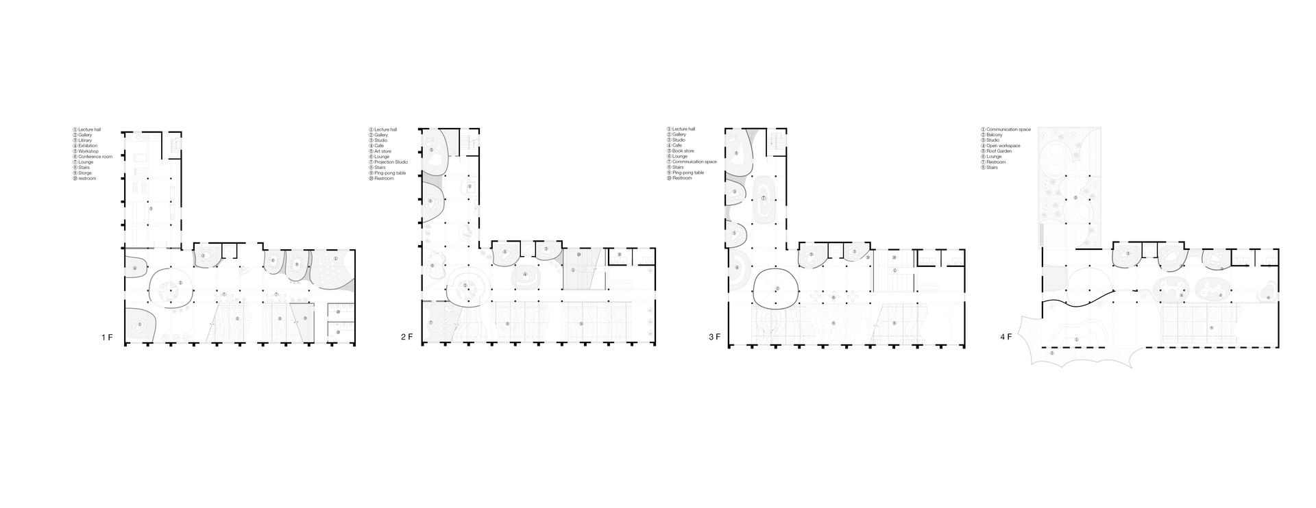 the first floor and second floor can be entered by the visitors from public, so the program will mainly be an exhibition hall, lecture hall that is suitable for everyone to use, also the space for prototype developing with many high tech machine will also locate on first floor and the upper floors will be mainly for the designers to use which will be more professional.