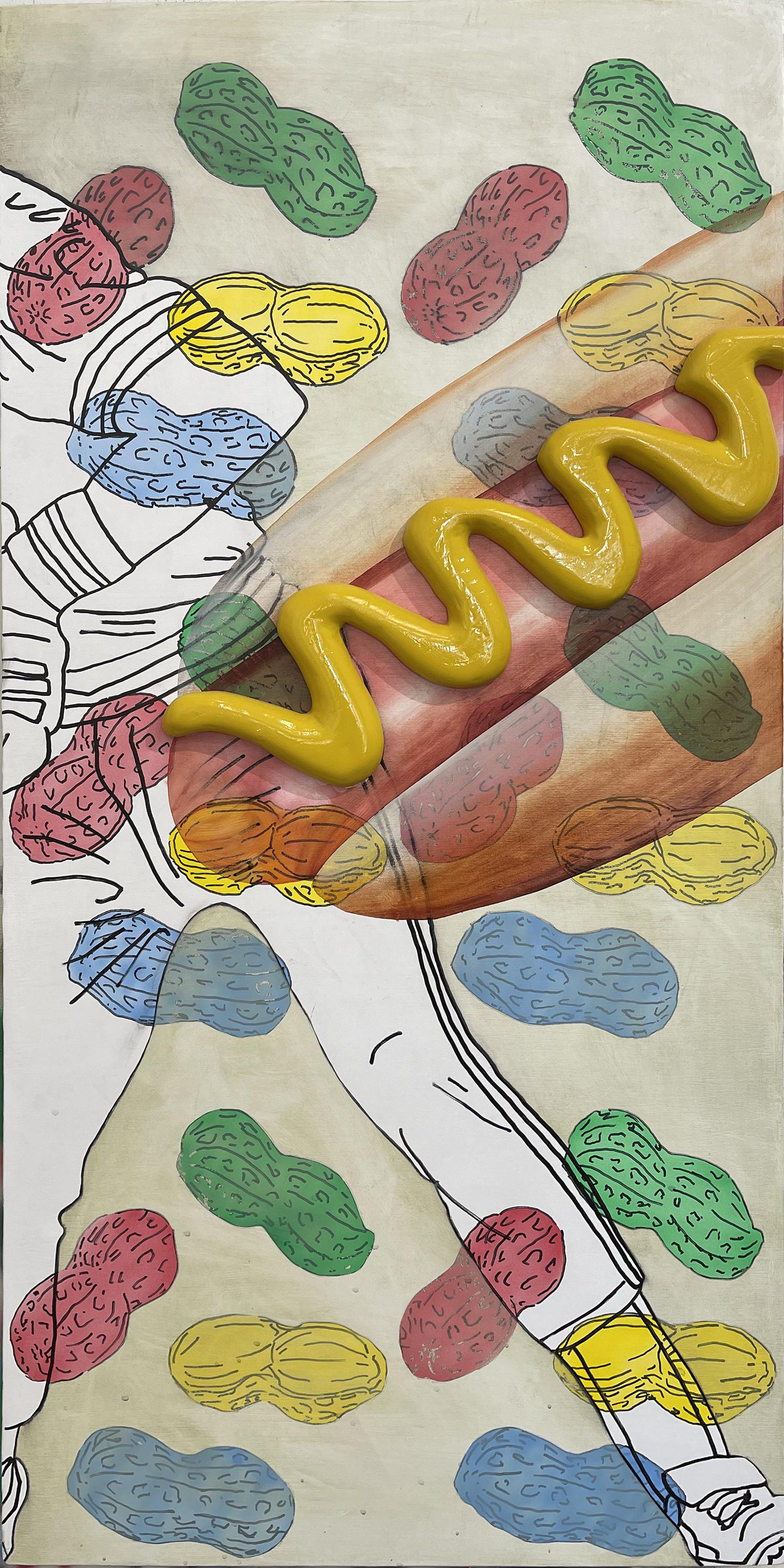 baseball player being consumed by hot dog