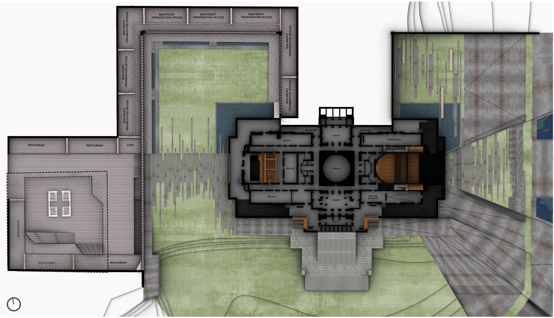 Located in the sub-basement and part of the basement, it stretches along the east-west axis and extends the State House’s boundaries into both directions.