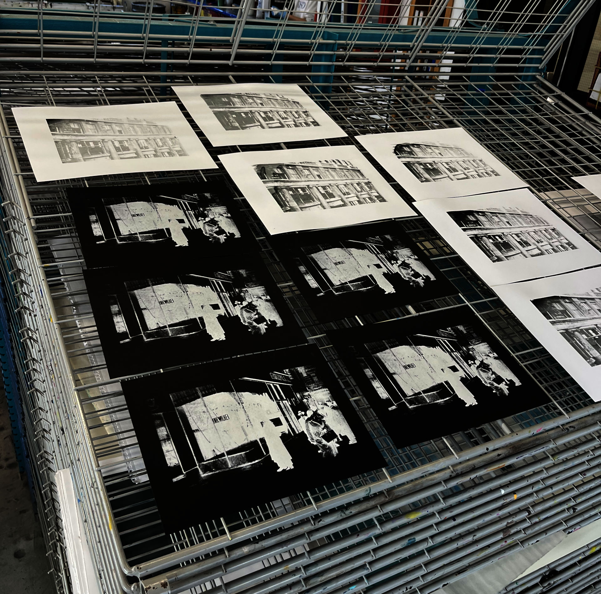 Screen prints of scenes from Kristallnacht