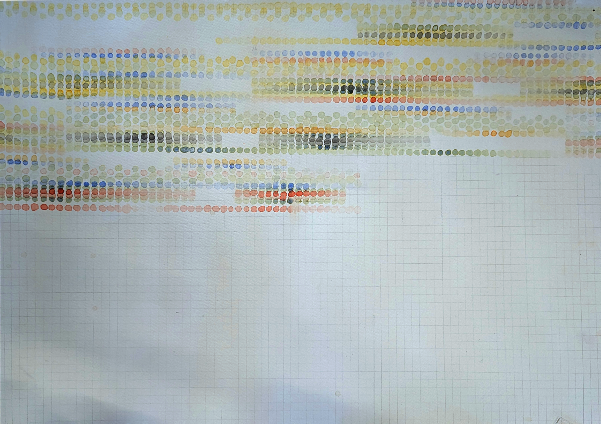 Watercolor dots in rows gradually increasing and decreasing in transparency