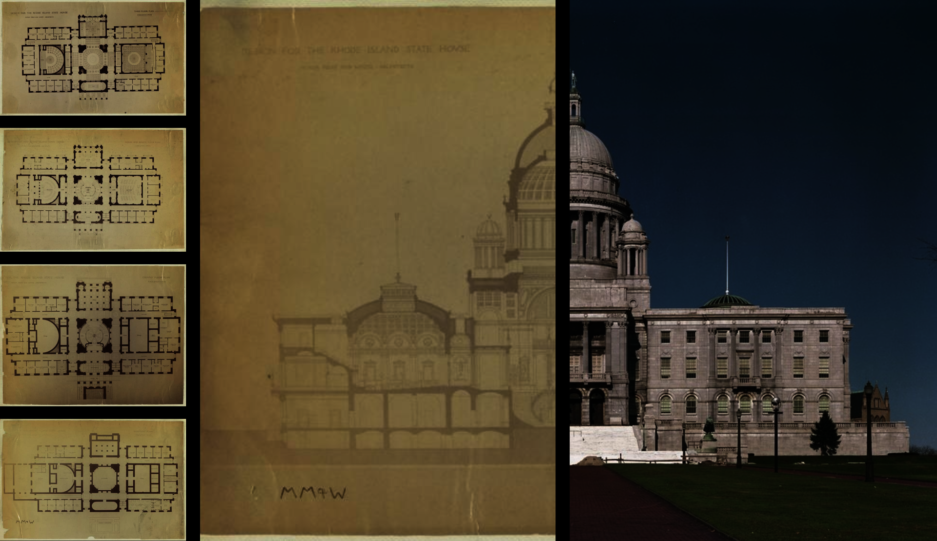The Providence Statehouse: Designed and Built by McKim, Mead, and White at the apex of an inhabited bluff on the north side of providence, overlooking the city.