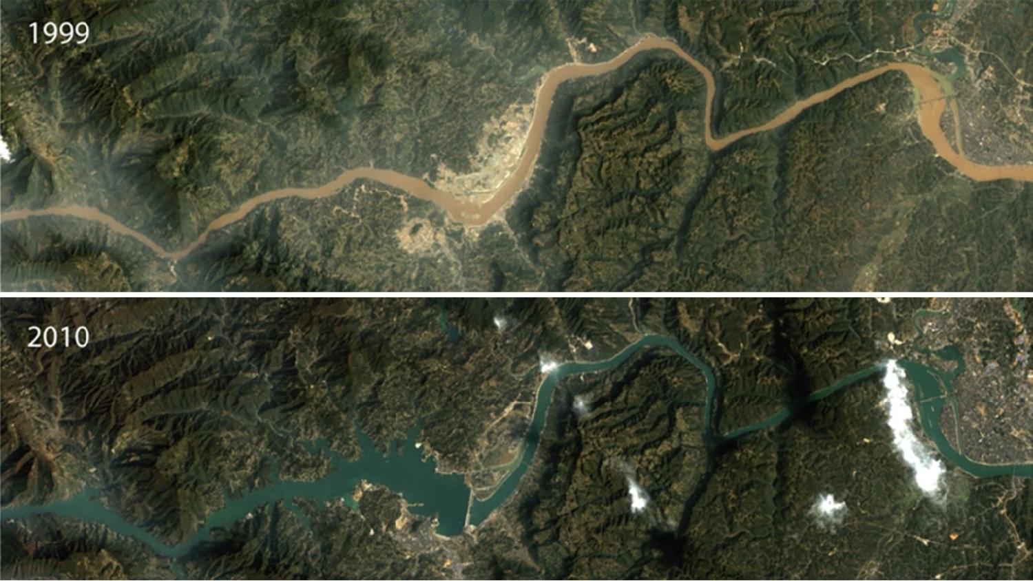 A aerial shot of the Yangtze River since the construction of the dam.