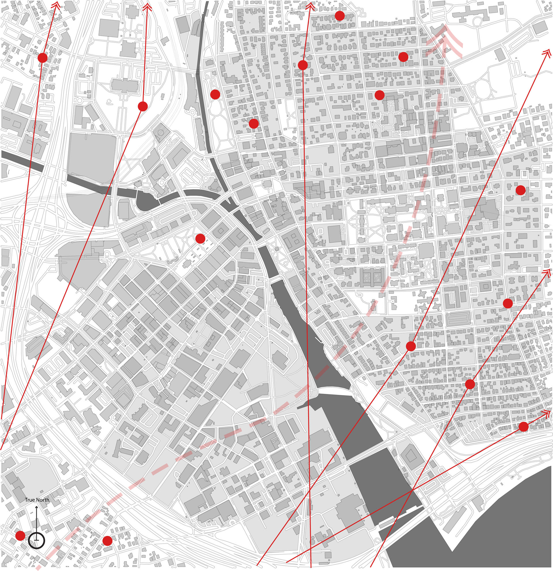 A diagram of hummingbird migration through sites with indications of potential feeding site