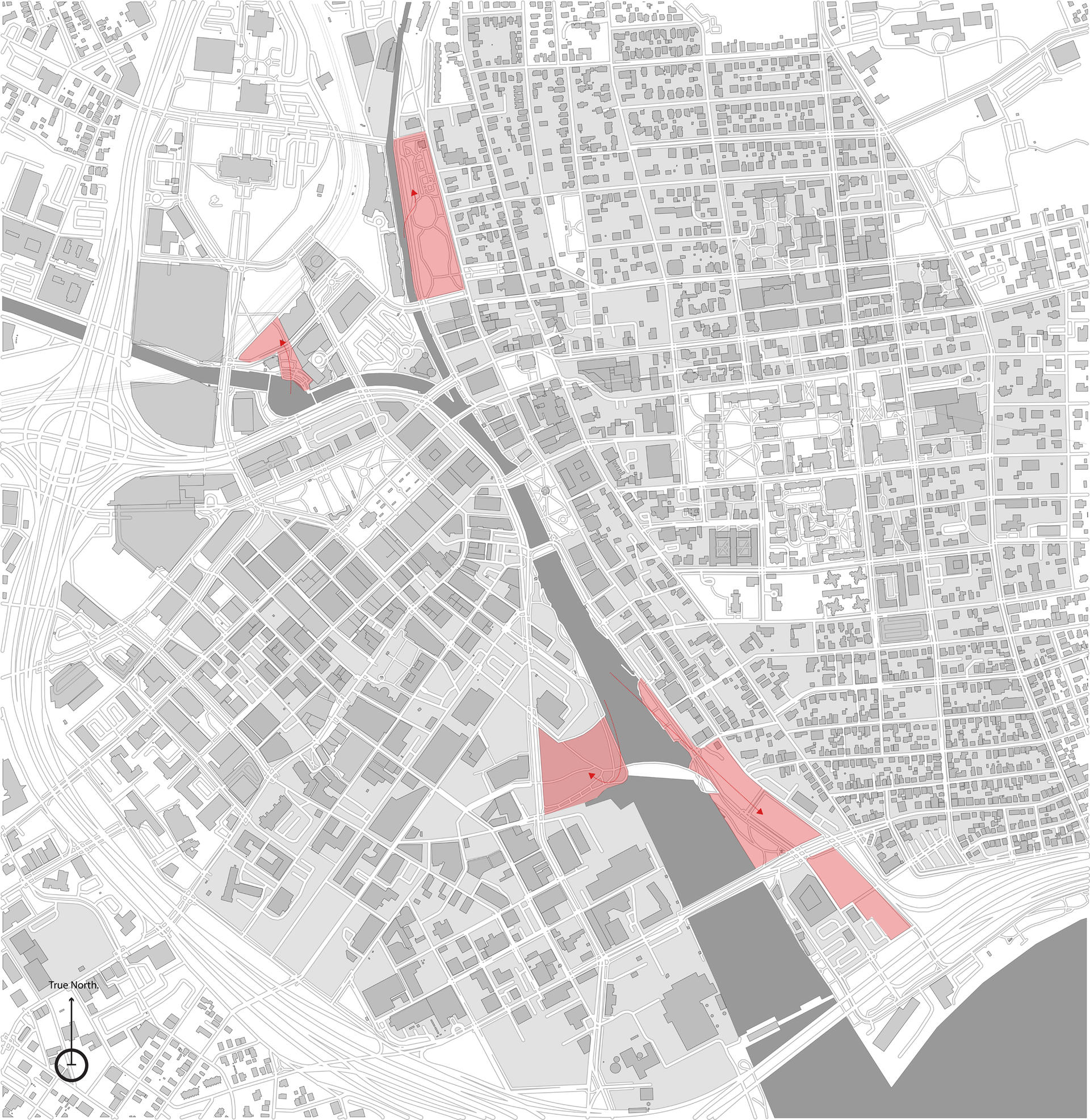 A diagram of the canal and potential adjacent areas for water retaining and aquatic bird activities