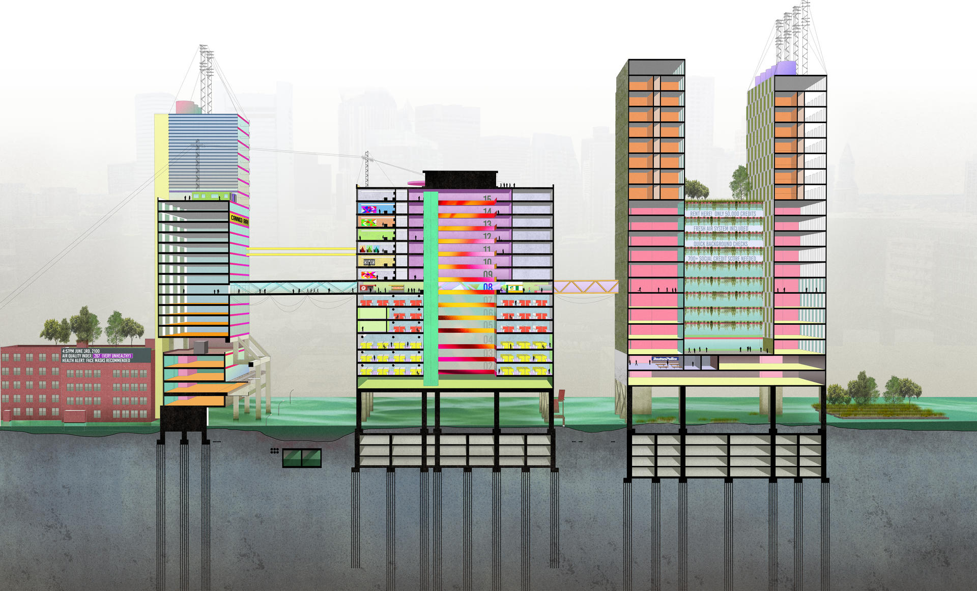  Sectional perspective view of the seaport neighborhood